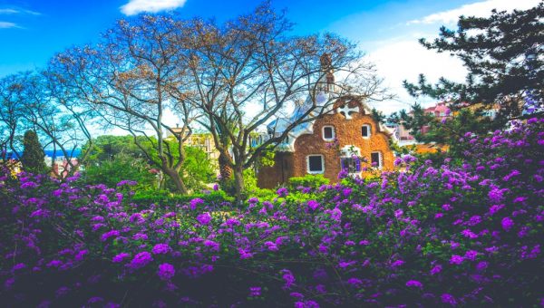 gaudi-house-park-guell-barcelona A picture of the garden and Gaudi´s house from Park Guell in Barcelona.